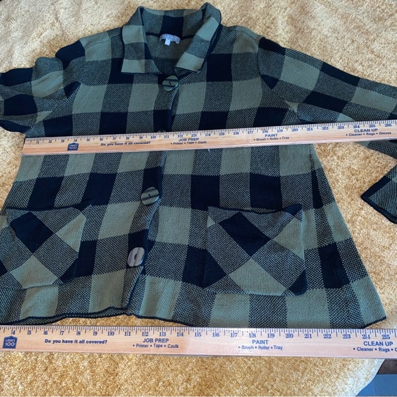 Habitat Knit Button Cardigan Black & Green Buffalo Plaid Long Sleeve Size Large - Picture 11 of 16